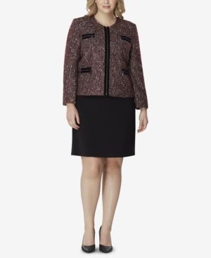 Tahari Asl Plus Size Zip-Up Jacket & Skirt Suit | Macys (US)