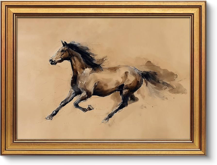 VIYYIEA Gold Framed Canvas Wall Art, Galloping Horse Canvas Prints Home Decor, Sketch Painting Pi... | Amazon (US)