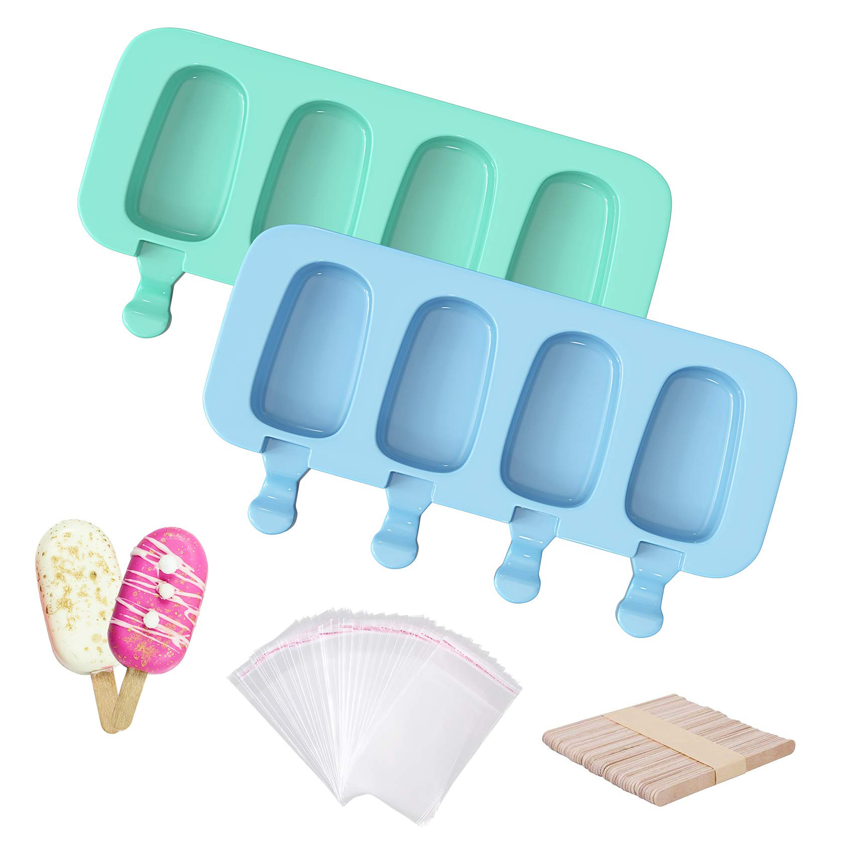 Ouddy Life Popsicle Molds Set of 2, Ice Pop Molds Silicone 4 Cavities Ice Cream Mold Oval Cake Po... | Amazon (US)