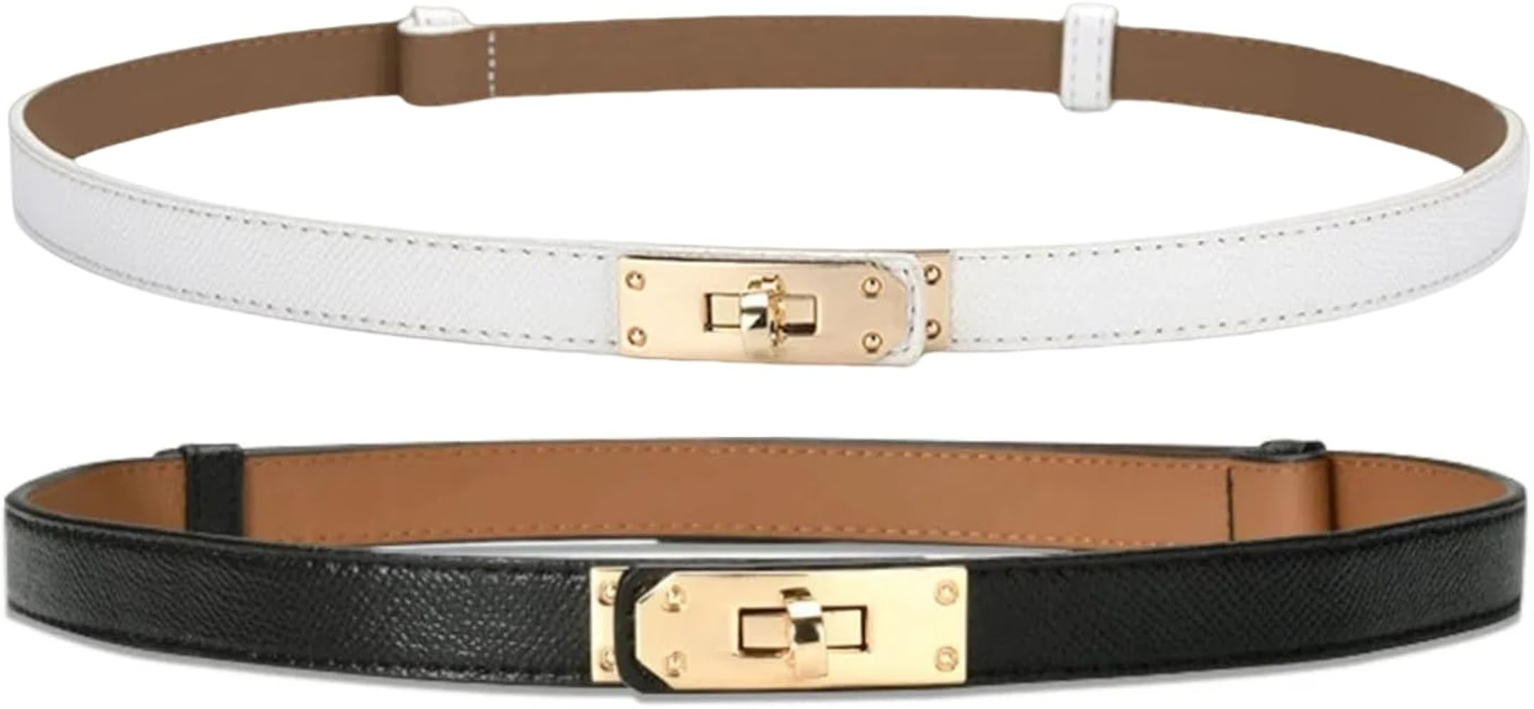 FYHSM 2 Pack Women Skinny Leather Belt Alloy Turn Lock Adjustable Fashion Belts Thin Waist Belt F... | Amazon (CA)