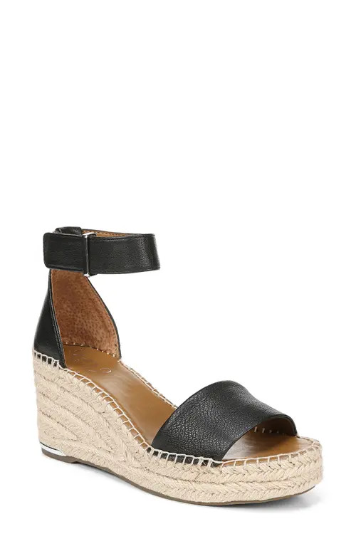 Franco Sarto Clemens Espadrille Wedge Sandal in Black Leather at Nordstrom, Size 5 | Nordstrom