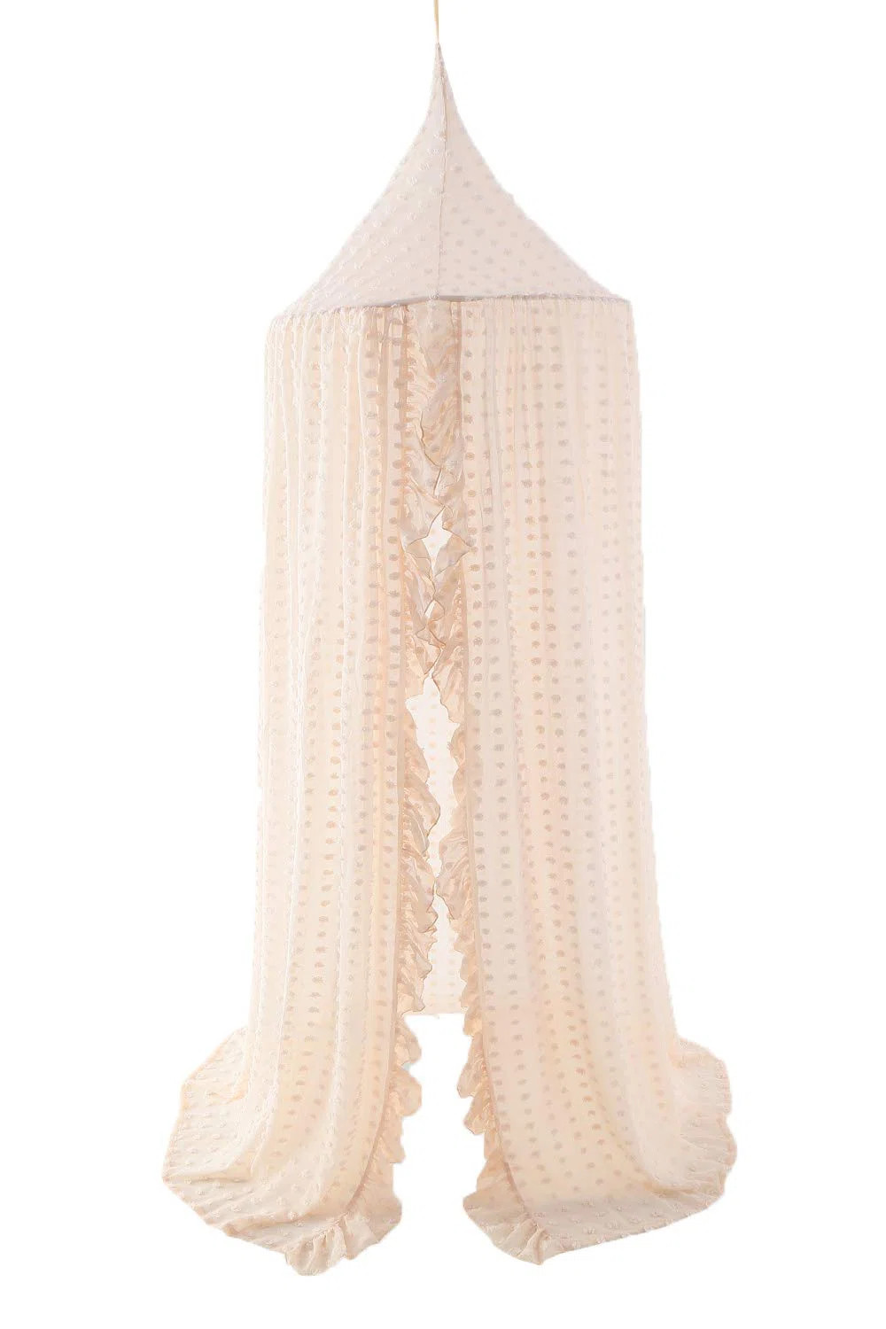 Elegant Bed Canopy - Lace Chiffon Netting With Pom Pom, Princess Fairy Dream Tent (Beige) | Wayfair North America