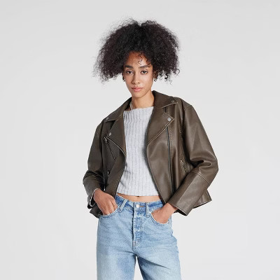 Women's Faux Leather Biker Jacket - Wild Fable™ Gray M | Target