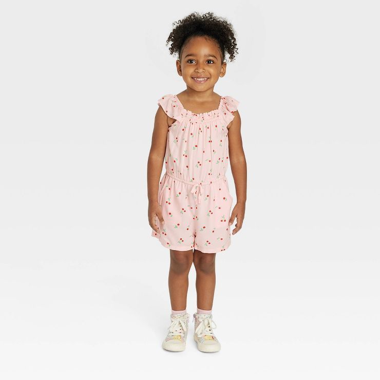 Toddler Girls' Cherries Ruffle Sleeve Romper - Cat & Jack™ Pink | Target