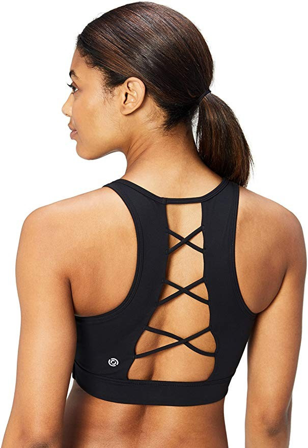 Amazon Brand - Core 10 Women's (XS-3X) Lattice Strappy Back Longline Yoga Sports Bra | Amazon (US)