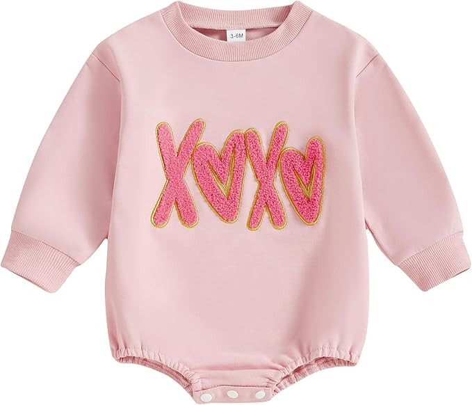 FIOMVA Valentines Baby Girl Outfit Infant Heart Bow Bubble Romper Sweatshirt Newborn Bodysuit Top... | Amazon (US)