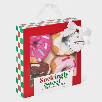 Women's Donut Christmas 4pk Crew Socks - Pink/Tan/Ivory 4-10 | Target