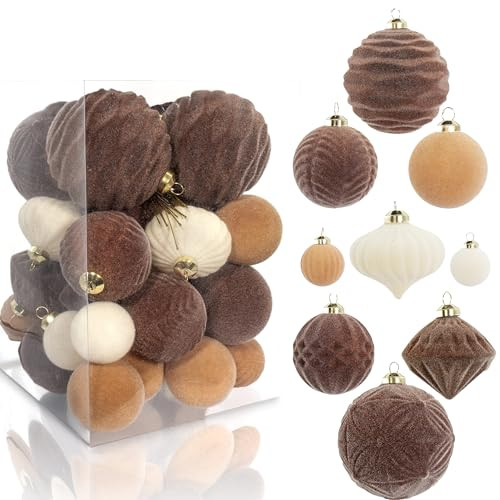 35PCS Velvet Christmas Ball Ornaments, Multi-Color Shatterproof Rustic Farmhouse Christmas Decoration Set, Large Vintage Hanging Ornaments for Xmas Tree, Wedding, Holiday, Party (Dark Brown) | Amazon (US)