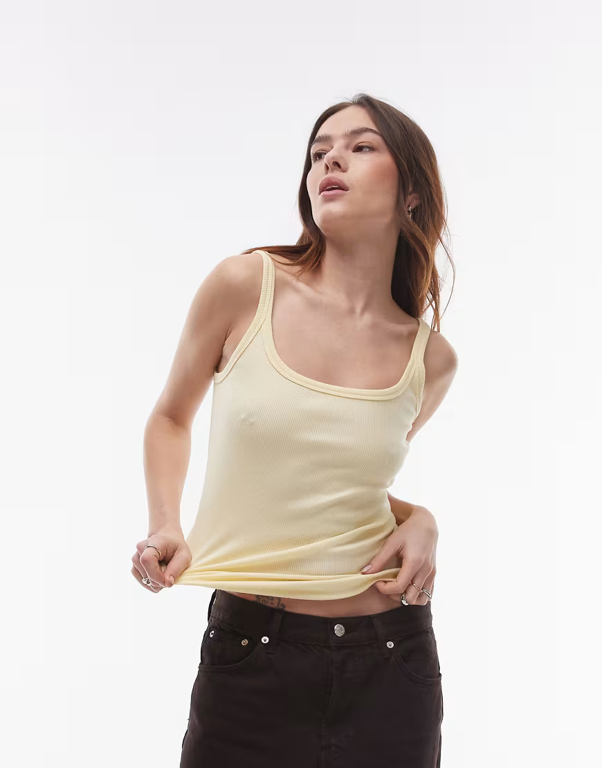 Topshop skinny strap scoop rib vest in buttermilk-Yellow | ASOS (Global)