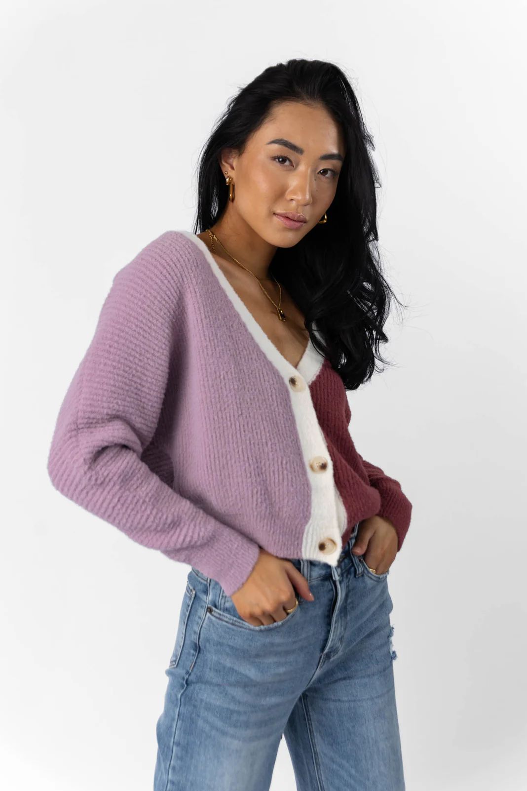 Lacey Cardigan Sweater in Purple - böhme | Bohme