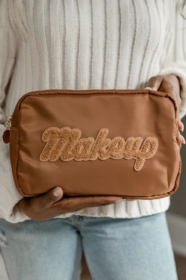Brown Monochromatic Makeup Patch Bag | Pink Lily
