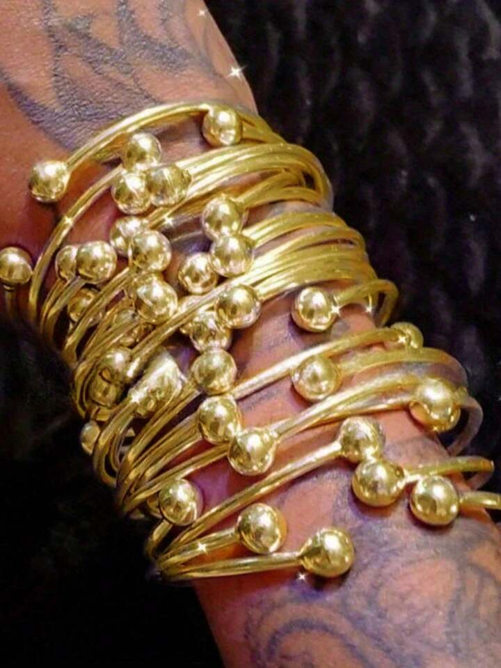 5pcs/10pcs Retro Boho Thick Bangles, 10mm Ball Silvery Bangles Bracelet, Boho Stacking Bangles, Handmade Silvery Bangles For Women Daily Party Jewelry Gifts | SHEIN