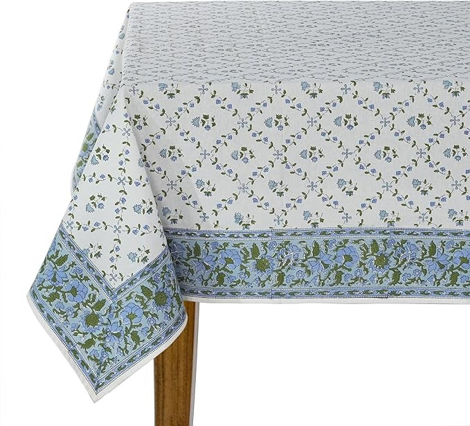 Ridhi Blue Block Print Tablecloths 100% Cotton 60 Inch x 90 Inch Decorative Washable Rectangle Ta... | Amazon (US)