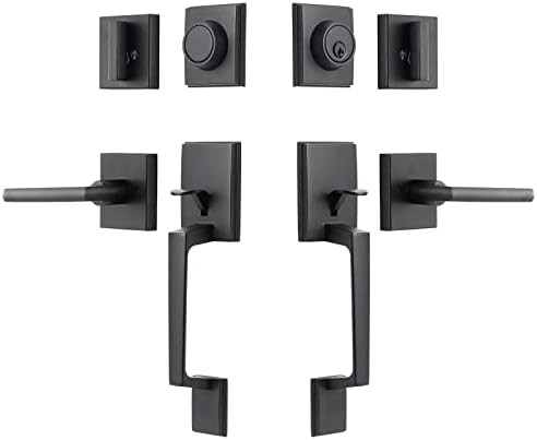 GUA OYH Door Handle Sets Double Front Door Handle Set with Handle Lever Matte Black Double Door Hand | Amazon (US)