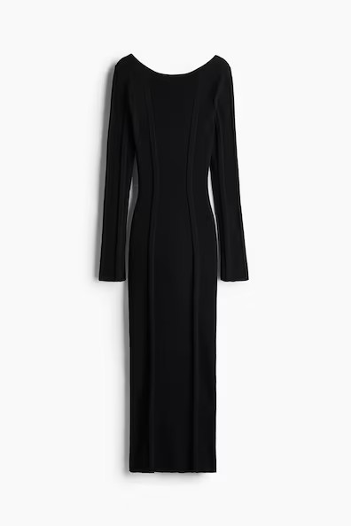 H & M - Rib-Knit Bodycon Dress with Low-Cut Back - Black | H&M (US + CA)