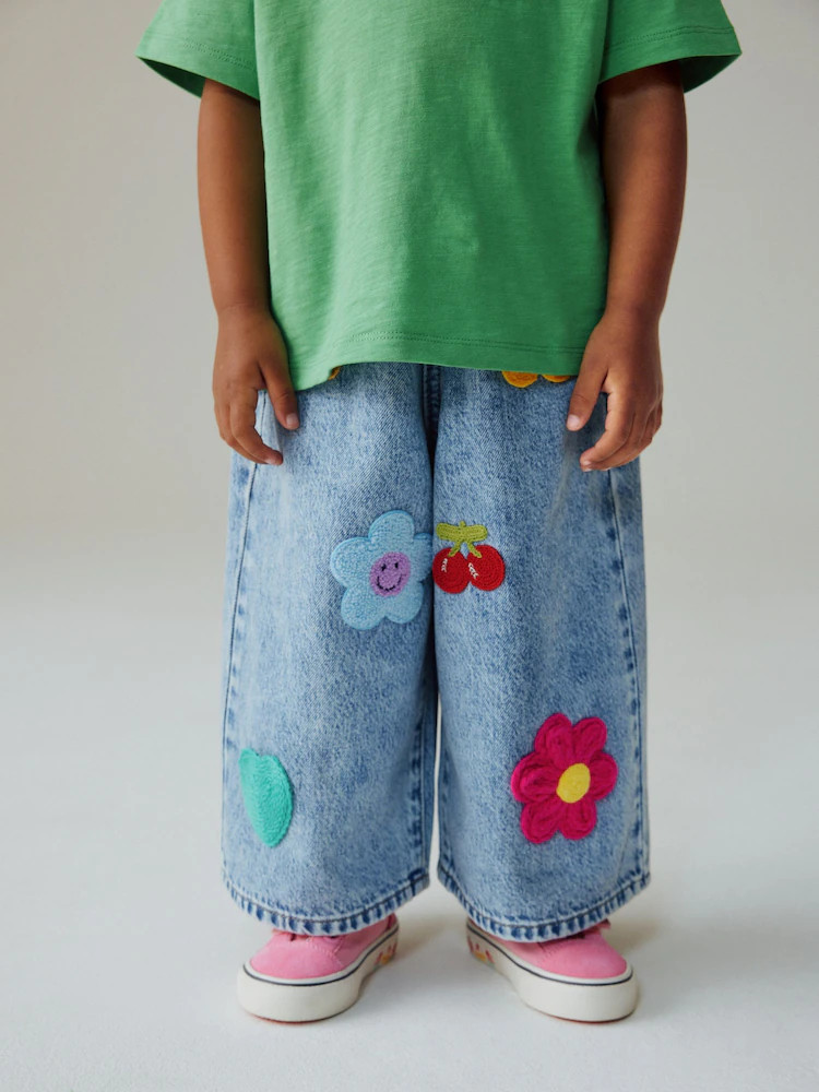 Mid Blue Crochet Embellished Wide leg Jeans (3mths-7yrs) | Next US