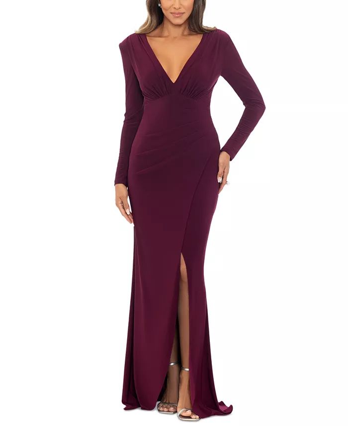 Women's Long-Sleeve V-Neck Ruched Dress | Macy's