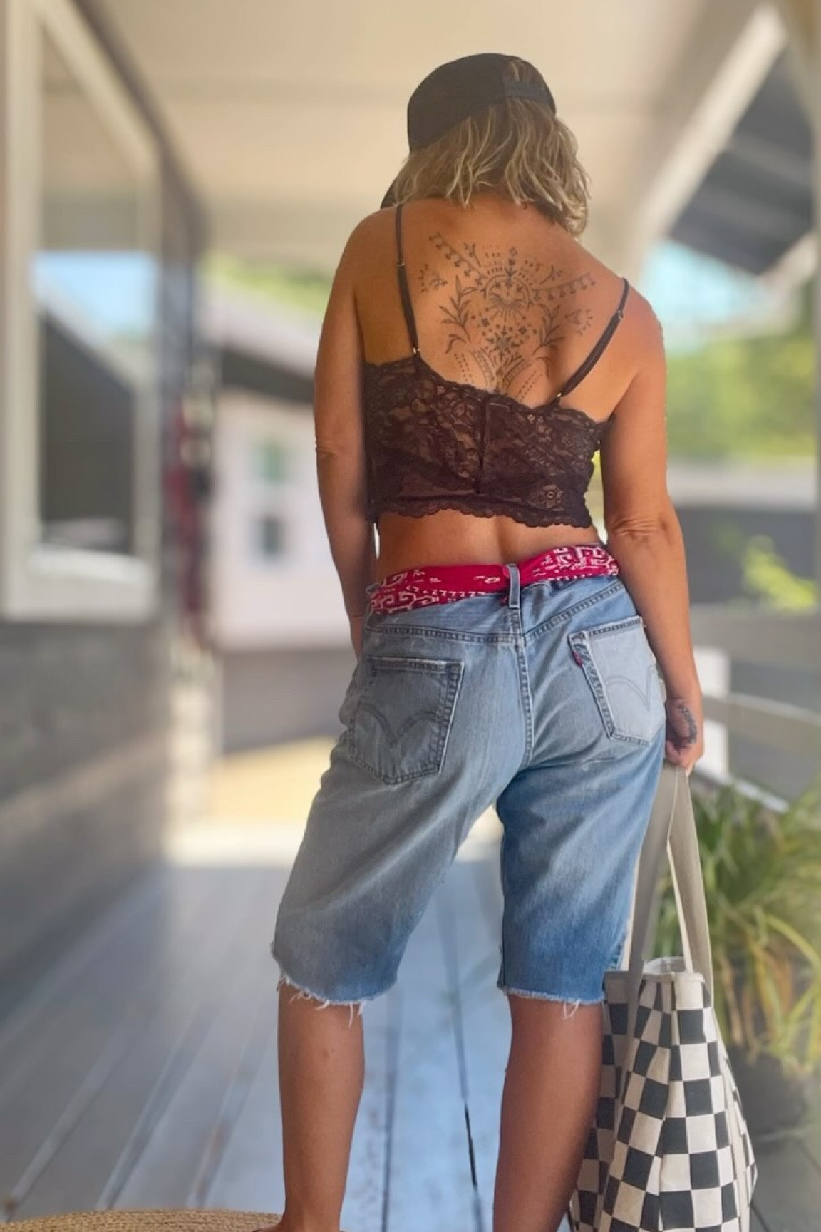 The Jorts I am wearing are men’s and possibly homemade. I will link a men’s pair and a women’s pair.
-
I linked the Vans Bag & Victoria’s Secret camisole that I found to be the best match, as I bought mine a few years back
