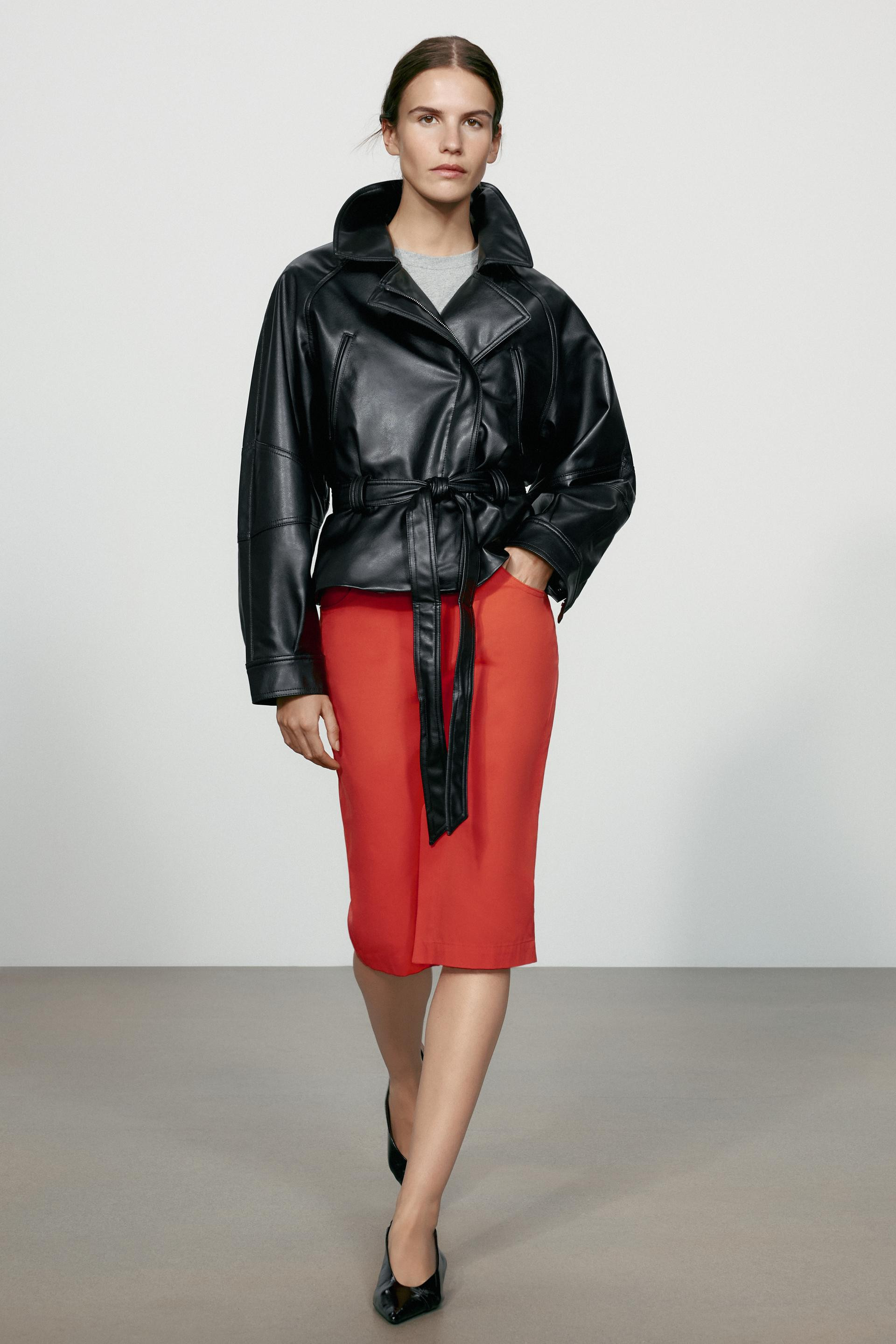 Zara - Faux Leather Belted Jacket - Black - Xs - Woman | Zara US