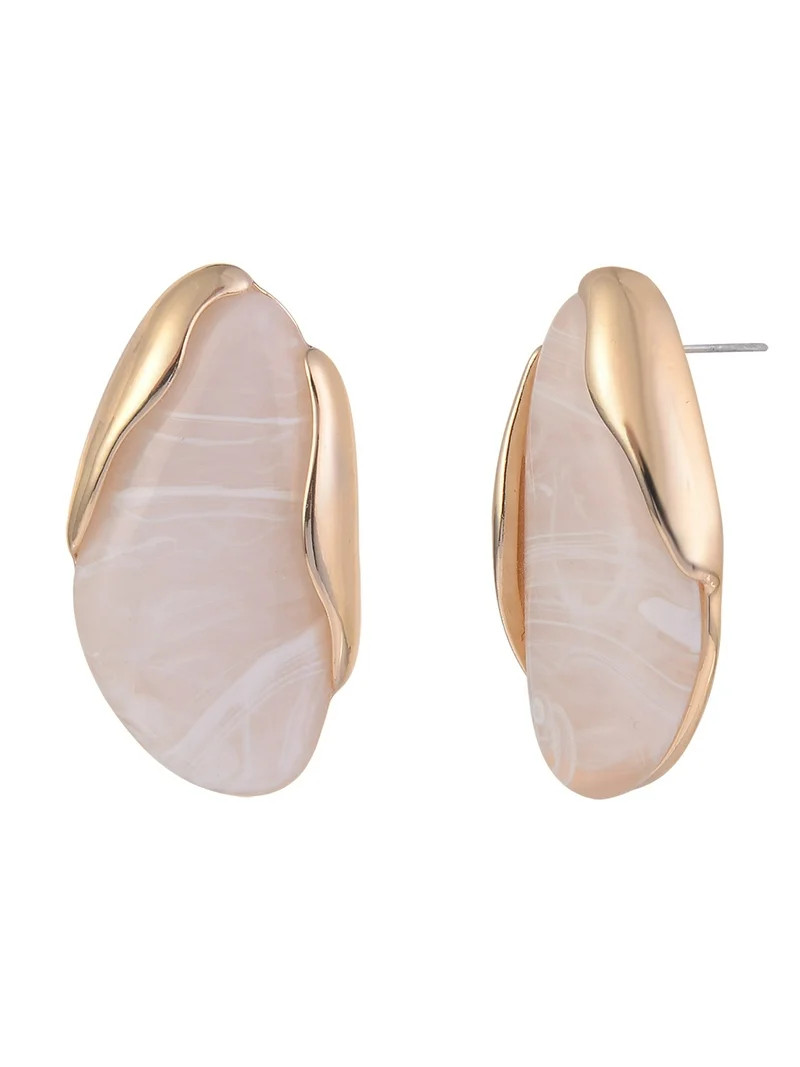 Time and Tru Women's Acrylic Swirl Natural Goldtone Post Earrings - Walmart.com | Walmart (US)