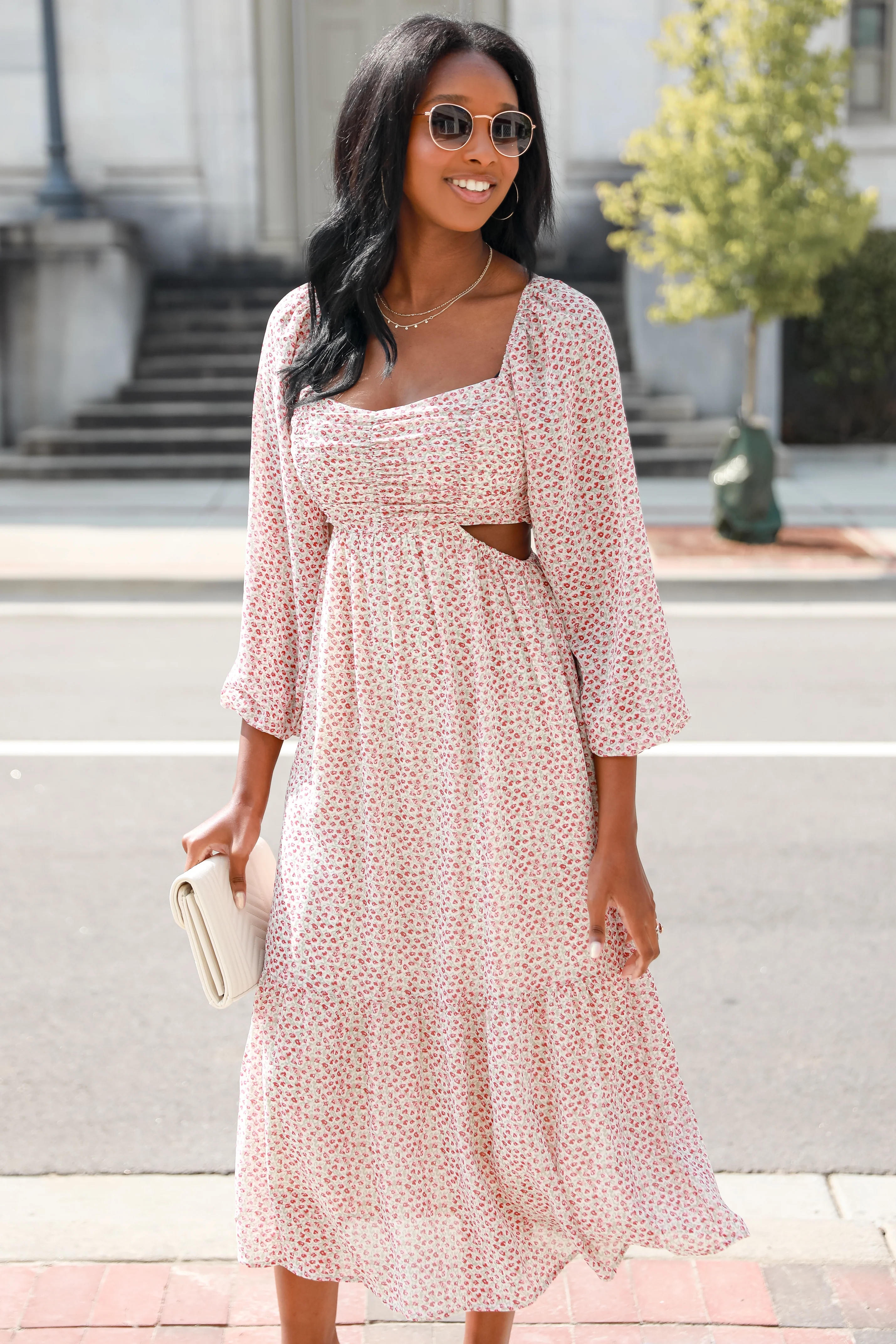 FINAL SALE - Destined To Impress Floral Cutout Midi Dress | Dress Up