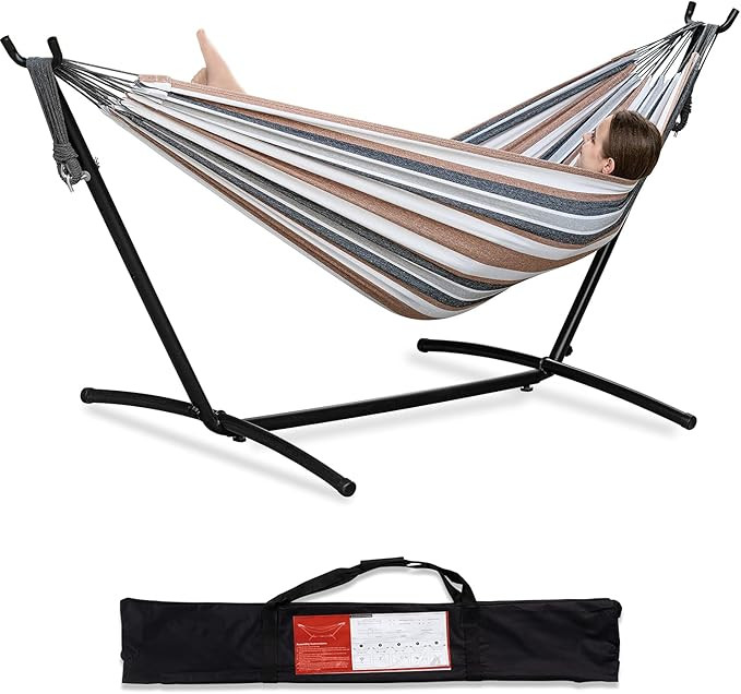 PNAEUT Double Hammock with Space Saving Steel Stand Included 2 Person Heavy Duty Outside Garden Y... | Amazon (US)
