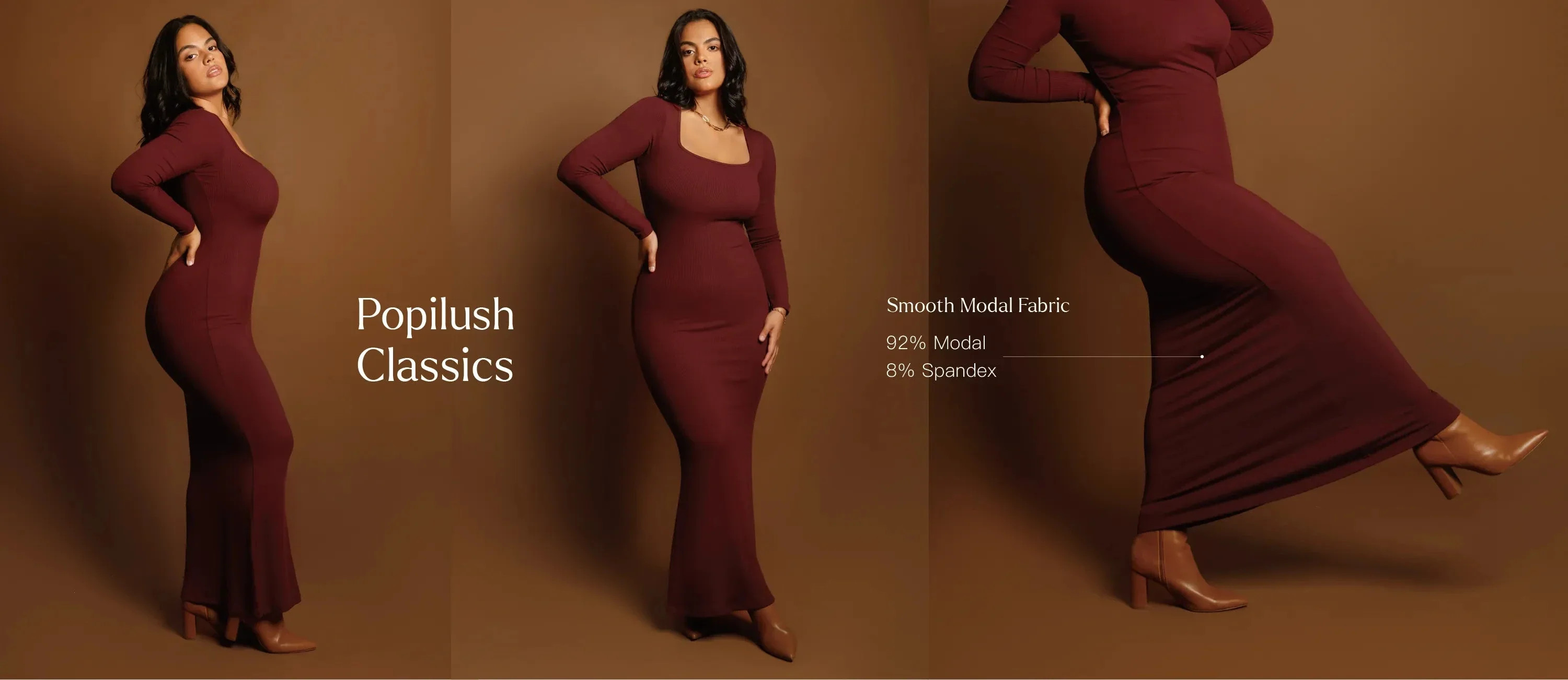 Shapewear Square Neck Long Sleeve Slimming Modal Maxi Dress | Popilush