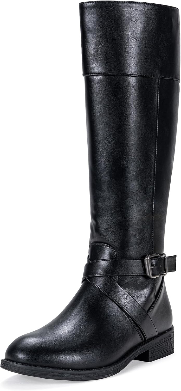 Women's Knee High Riding Boots with Buckle and Inside Zipper | Amazon (US)