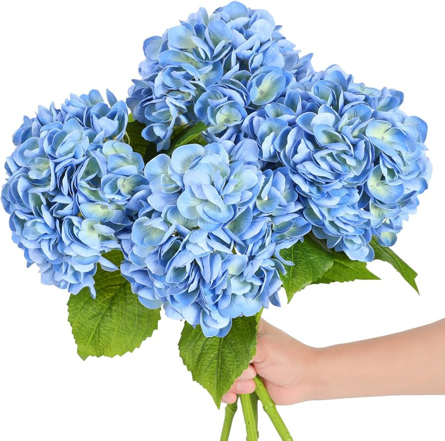 Nubry 4Pcs Blue Hydrangea Artificial Flowers, 22.5In Latex Faux Real Touch Large Hydrangea Flower... | Amazon (US)