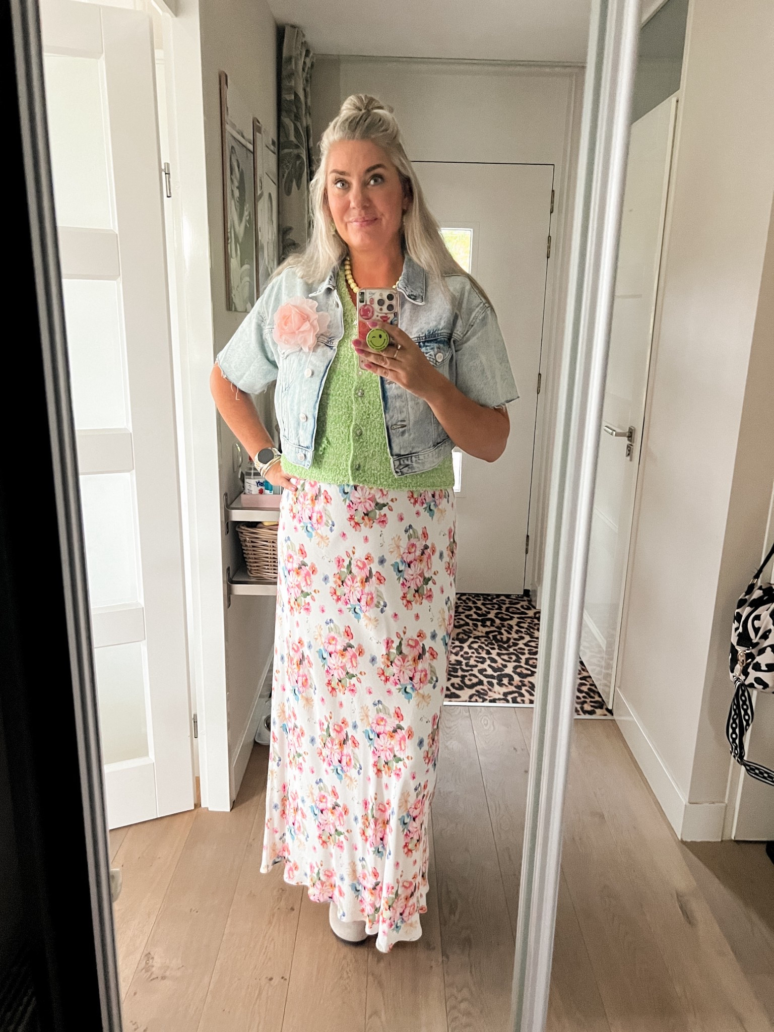 Ootd - Wednesday. Floral maxi skirt, green bouclé vest, short sleeve cropped denim jacket (Raizzed). Birkenstock Boston sandals. 



#LTKnederlands #LTKsummer #LTKeurope