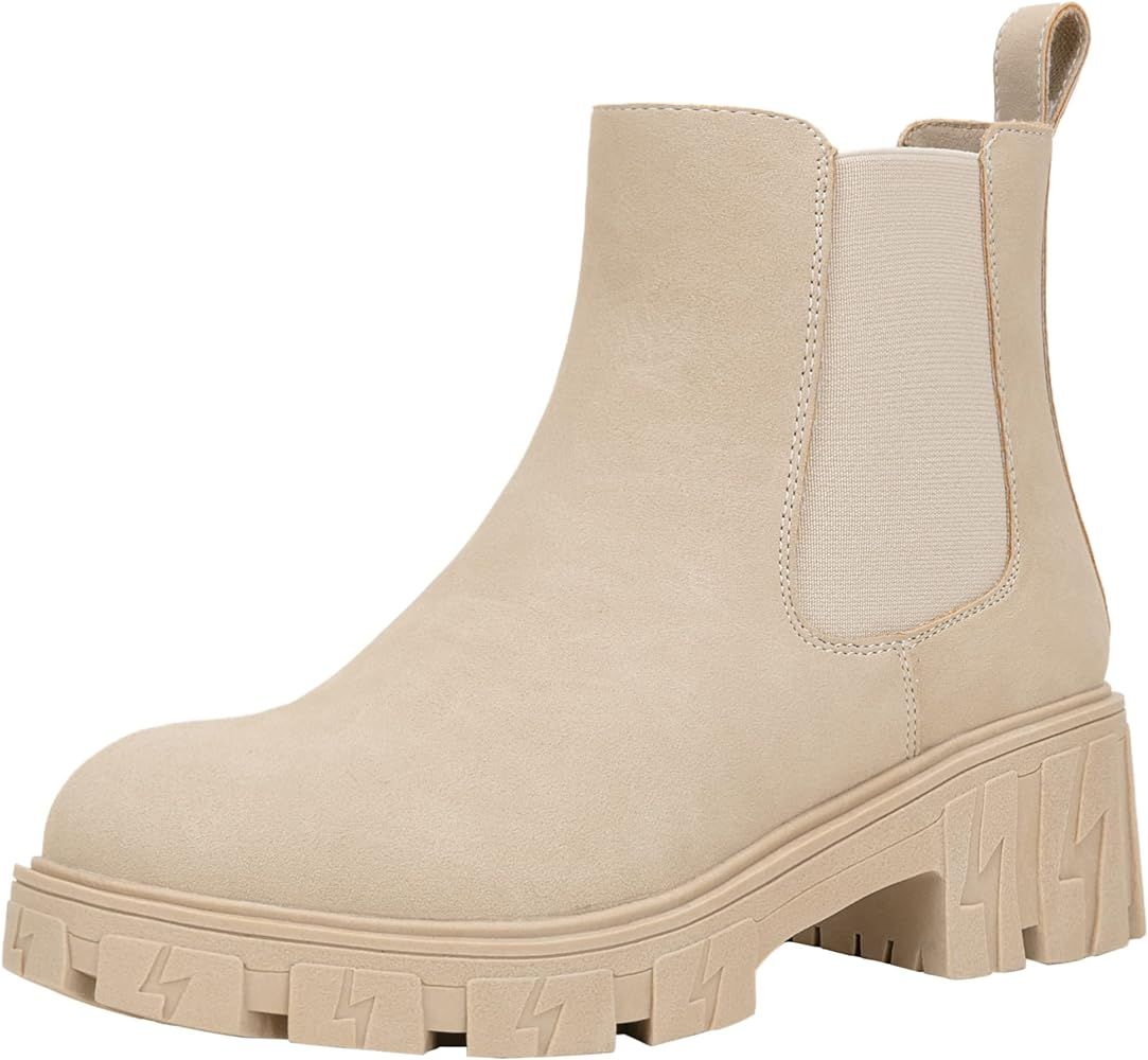Jeossy Women's 9620 Chelsea Ankle Boots | Fashion Lug Sole Platform Elastic Slip-on Booties | Amazon (US)