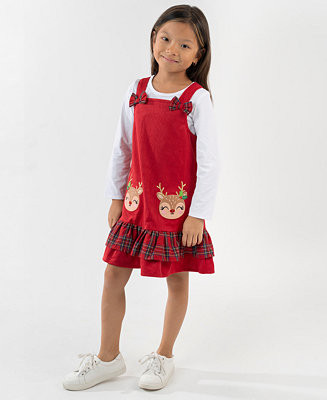 Rare Editions Girls 2T-6X 2-Piece Long-Sleeve Top and Plaid Jumper Set - Macy's | Macy's