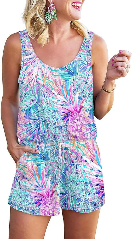RAISEVERN Womens Rompers Jumpsuits Sleeveless Summer Camisole Tank Top Short Pants Rompers | Amazon (US)
