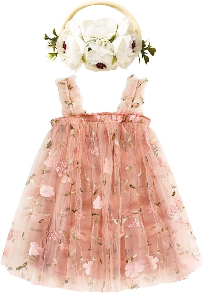Toddler Baby Girl Tutu Dress Sleeveless Floral Print Tulle Dress Little Girl Princess Dresses wit... | Amazon (US)