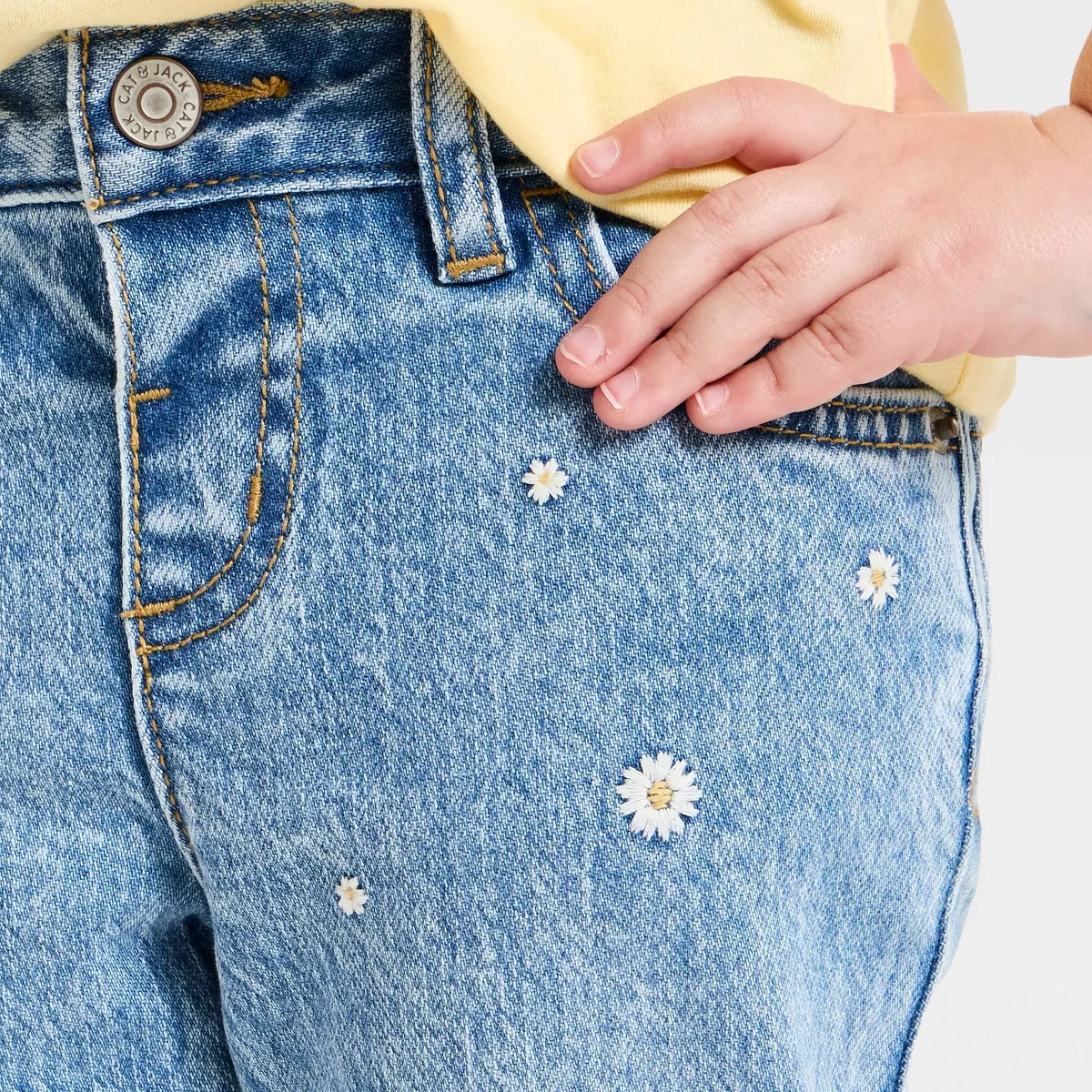 Toddler Girls' Daisy Embroidered Straight Leg Denim Pants - Cat & Jack™ Medium Wash 12M | Target