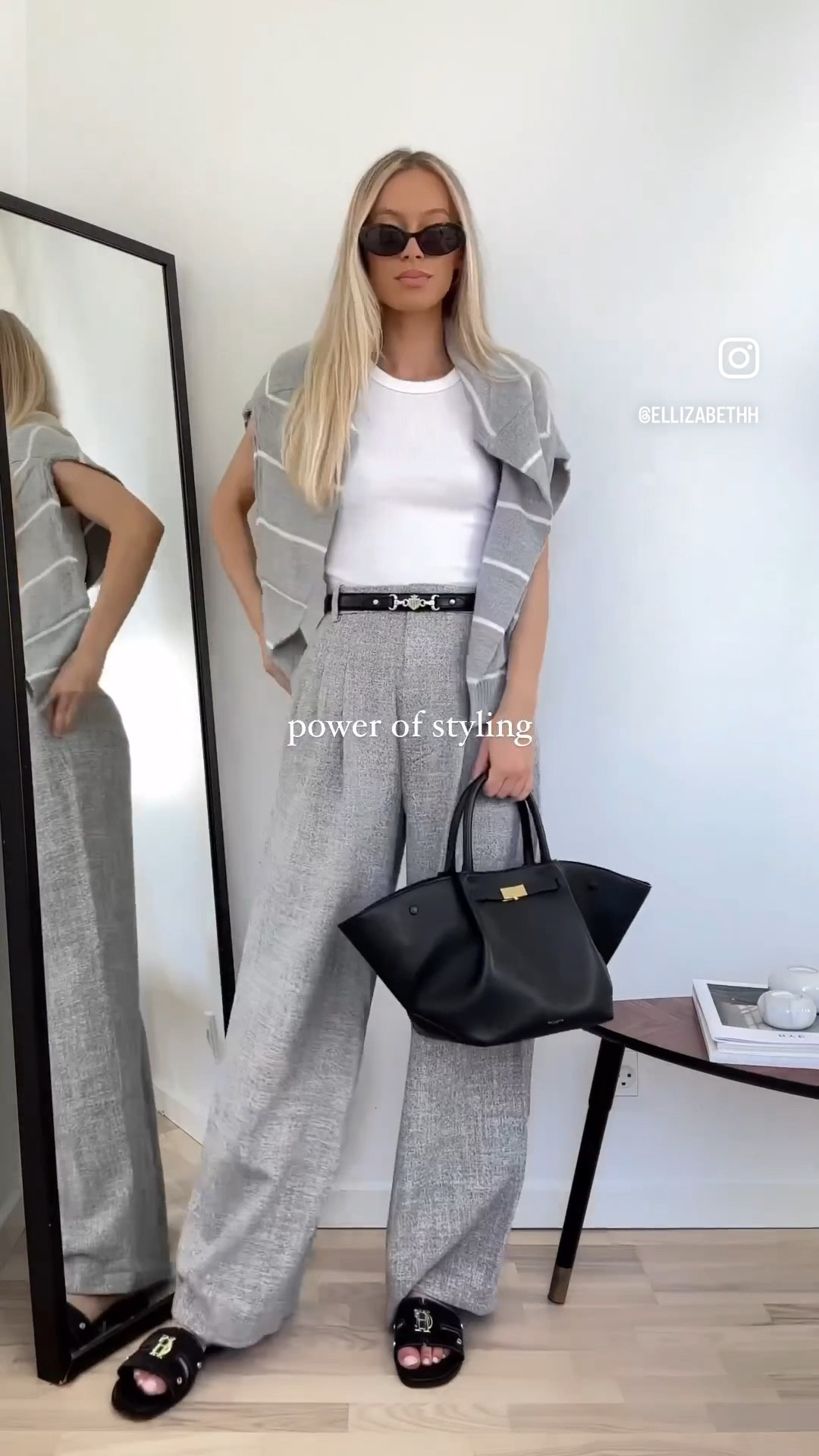 Power of styling, prefall outfit inspiration, monochrome look, grey knit, grey wide leg pants, demellier bag, casual look, elegant fall outfit, autumn inspo, old money style, elegance, 

#LTKstyletip #LTKworkwear #LTKSeasonal
