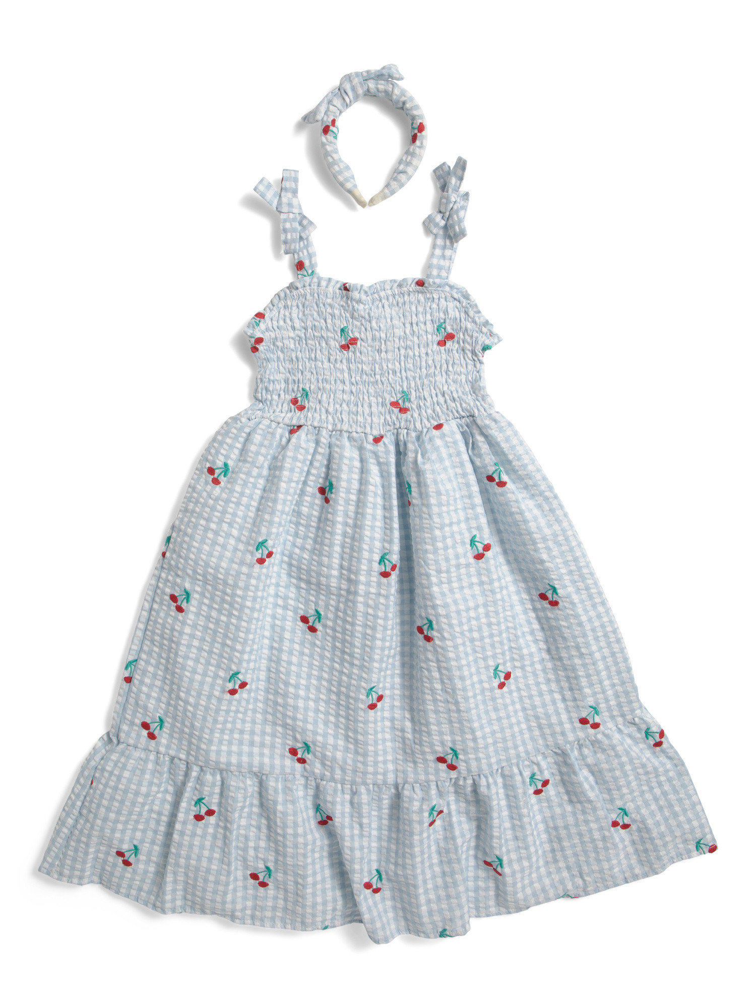 Girls Sleeveless Seersucker Maxi Dress With Hair Bow | TJ Maxx