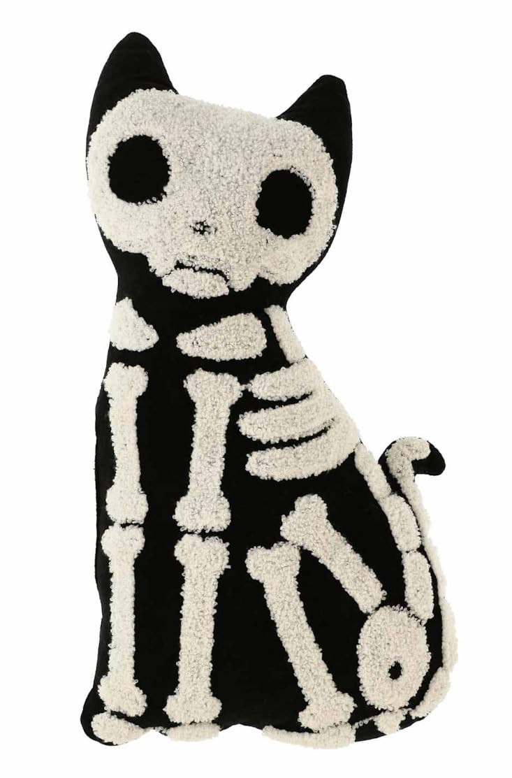Decorative Skeleton Cat Plush Figurine, 14 x 10 inches, Black and White | Amazon (US)