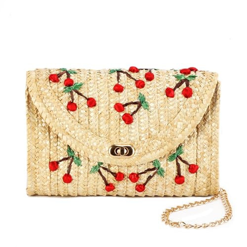 ZNMDOK Straw Crossbody Purses for Women Summer Straw Purse Vacation Beach Shoulder Bags Envelope Woven Cherry Clutch Handbags (Brown) | Amazon (US)