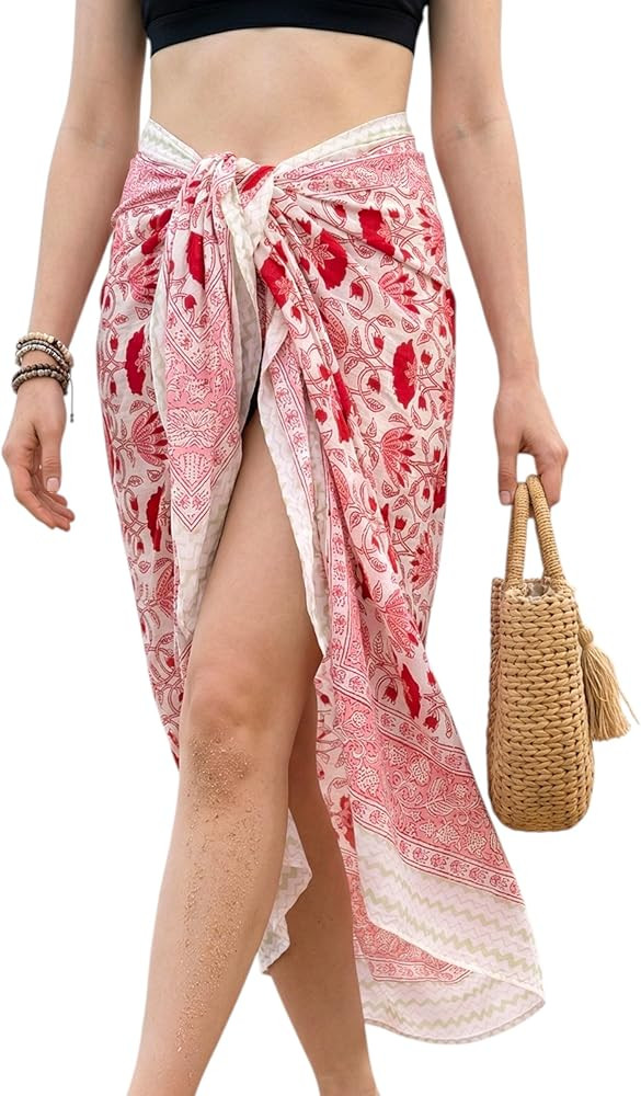 Swimsuit Coverup for Women - 100% Cotton Hand Block Sarong Wraps for Women Pareo Beach Cover Up S... | Amazon (US)