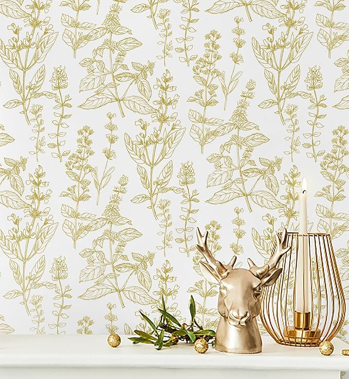 Kitico Peel and Stick Wallpaper White and Gold Wallpaper Boho Contact Paper Floral Wallpaper Self... | Amazon (US)