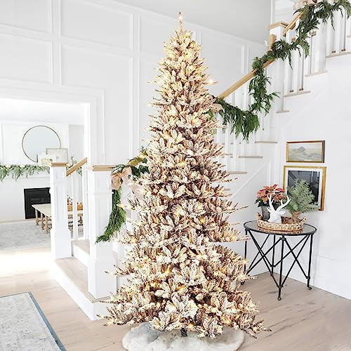 11ft Pre-lit Snow Flocked Fir Artificial Christmas Tree w/Easy Assembly Metal Stand Artificial Slim Fir Christmas Tree w/950 Warm White Lights Holiday Decoration(NO Glitter) | Amazon (US)