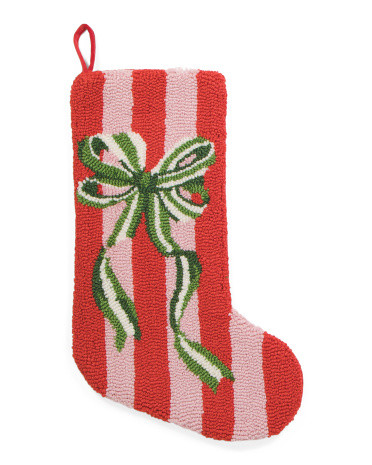 12X20 Holiday Stripes Bow Hooked Stocking | TJ Maxx