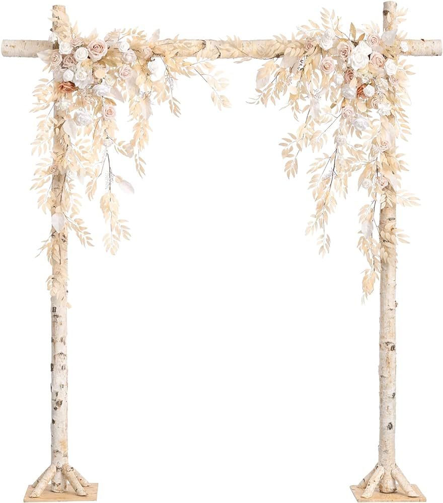 Ling's Moment Beige Wedding Backdrop Arch Flowers Garland Artificial Hanging Vines Set of 2 White... | Amazon (US)