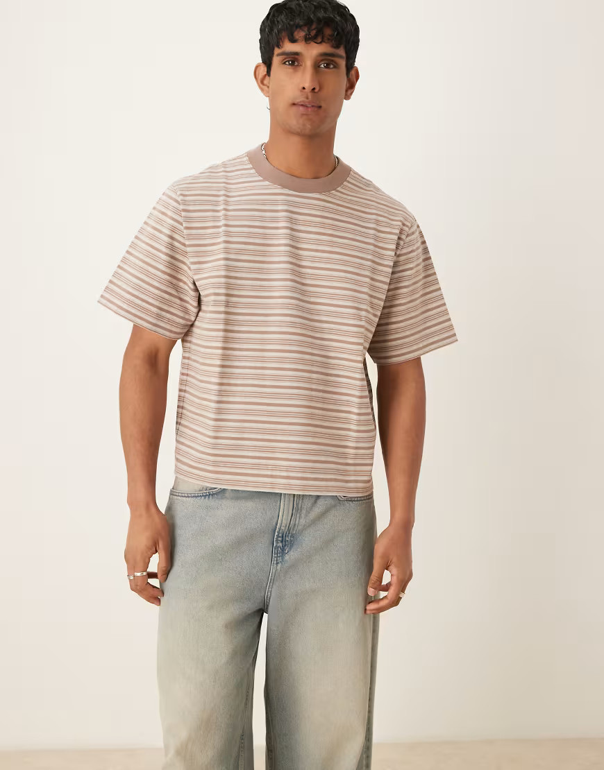 Abercrombie & Fitch premium heavy weight cropped t-shirt in brown stripe | ASOS (Global)