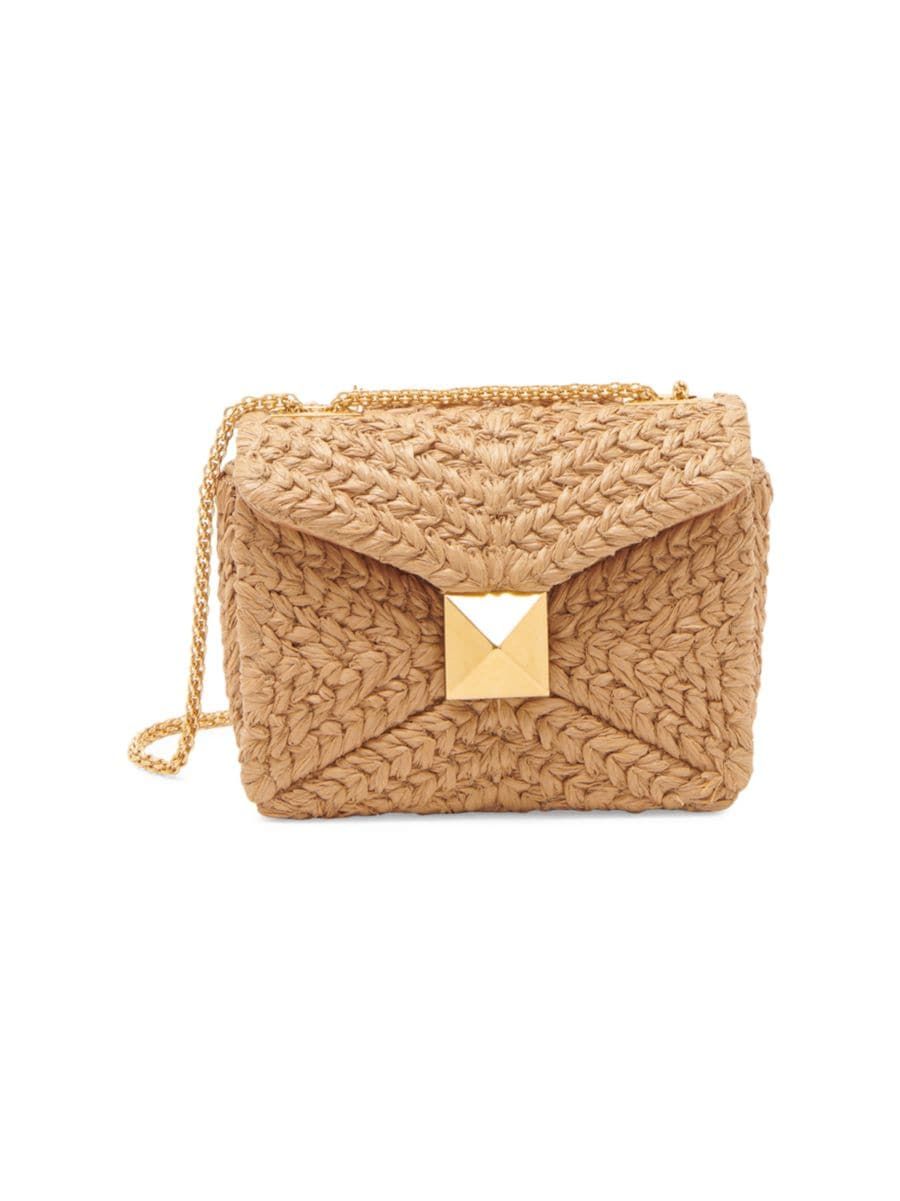 Valentino Garavani Small One Stud Raffia Shoulder Bag | Saks Fifth Avenue