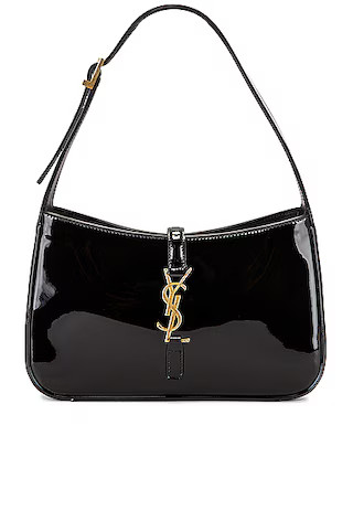 Saint Laurent Le 5 A 7 Patent Hobo Bag in Nero | FWRD | FWRD 