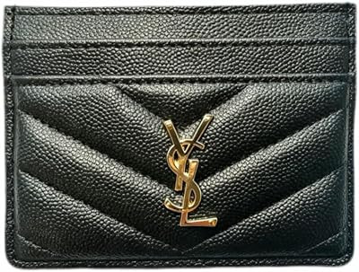 Black Quilted Faux Leather Card Holder, Slim Multi\u2011slot Card Wallet with Gold\u2011Tone Meta... | Amazon (US)
