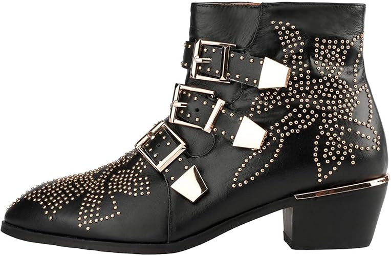 bashafanni Ankle Boots Womens Genunie Leather Boot Rivet Studded Buckle Strap Designer Booties Lo... | Amazon (US)