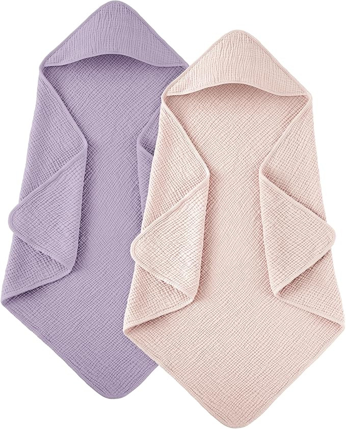 Susurration Hooded Baby Towels for Newborn 2 Pack 100% Muslin Cotton Towel for Babies，Highly Ab... | Amazon (US)
